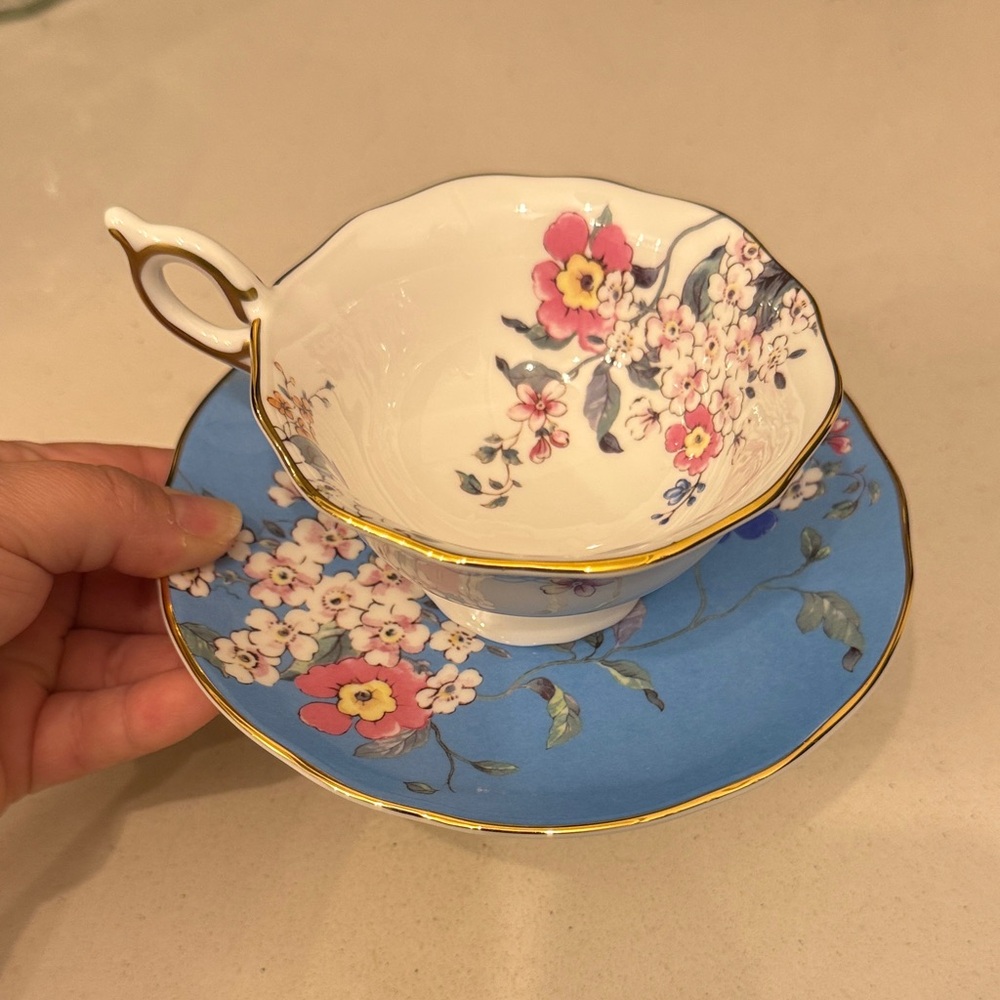 WEDGWOOD WONDERLUST APPLE BLOSSOM TEACUP & SAUCER SET NEW - Picture 7 of 9